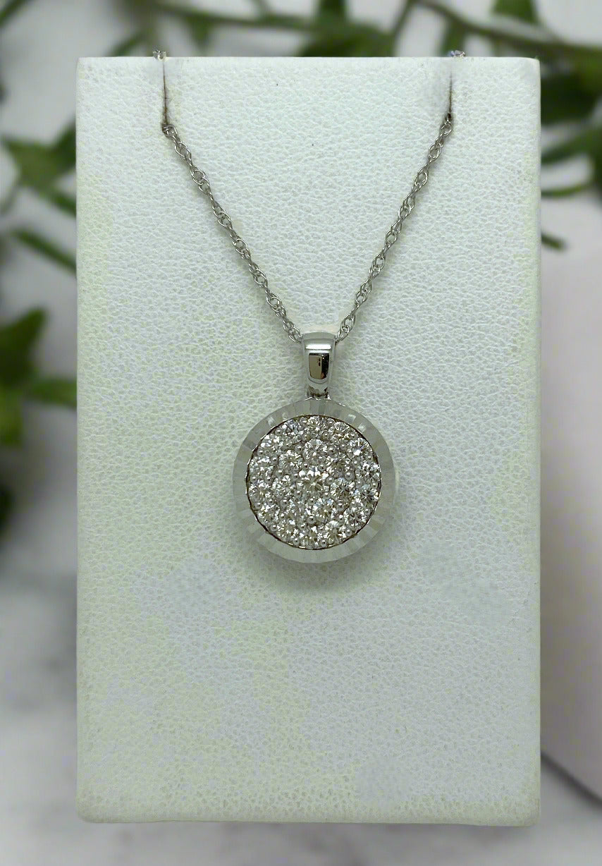 white gold necklace with diamond cluster pendant