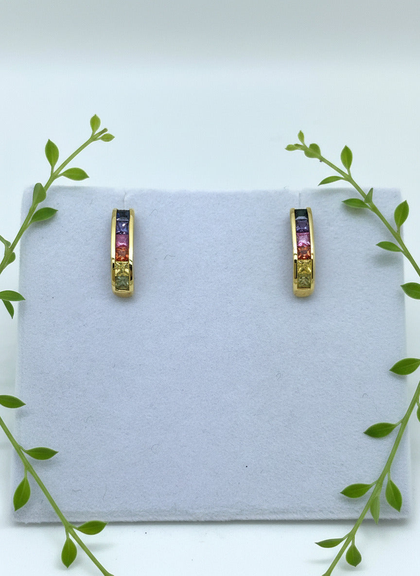 gold earrings with rainbow sapphires