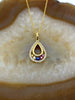 14kt Multi-color Sapphire Tear-drop Pendant with Diamond Halo