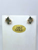 yellow gold stud earrings set with diamond-shaped moss agates and diamonds