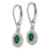 Sterling Silver Rhodium-plated Diamond/Lab Created Emerald Earrings