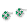 Sterling Silver Rhodium Emerald and Diamond Post Earrings