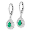 Sterling Silver Rhodium-plated Emerald Teardrop Lever Back Earrings