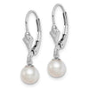 Sterling Silver Rhodium-plated 6-7mm White FWC Pearl Leverback Earrings