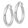 Sterling Silver Rhodium-plated 3mm Round Hoop Earrings 25mm