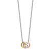 Sterling Silver Rhodium, Rose and Gold-plated 3-Circle Necklace w/ 18 chain +? extender