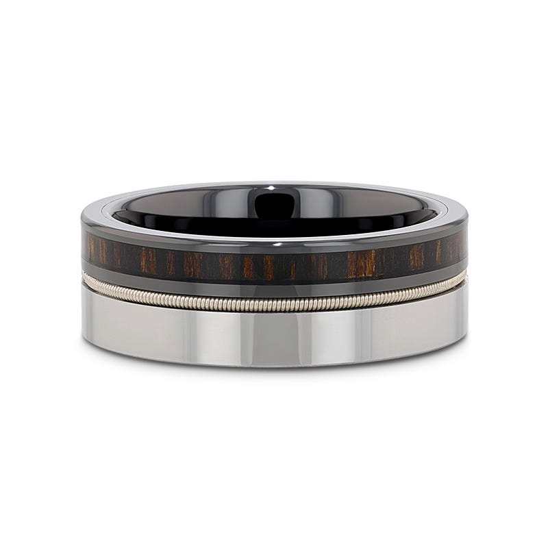 SLATE Tungsten & Black Ceramic Hybrid Ring with Ebony Wood – Stokes Jewelry