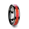 NEBULA Tungsten Band with Beveled Edges and Red Opal Inlay
