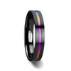 AZURE Flat Black Ceramic Ring Brushed with Rainbow Groove